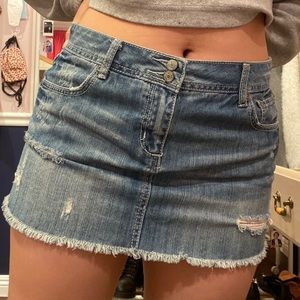 light blue short denim skirt